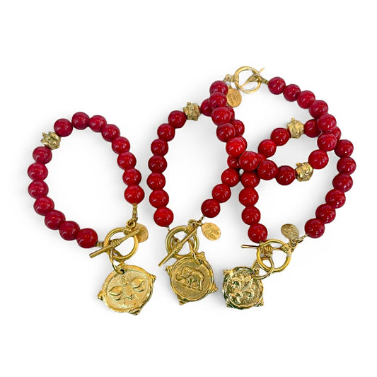 Susan Shaw Intaglio Red Coral Bracelets