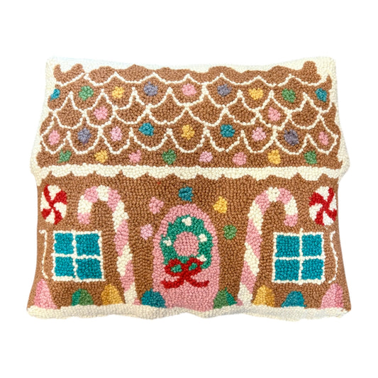 Gingerbread House Hooked Pillow