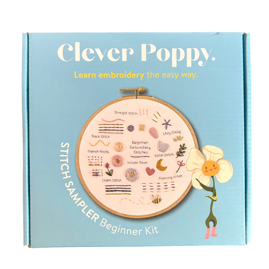 Clever Poppy Stitch Sampler — Beginner Embroidery Kit