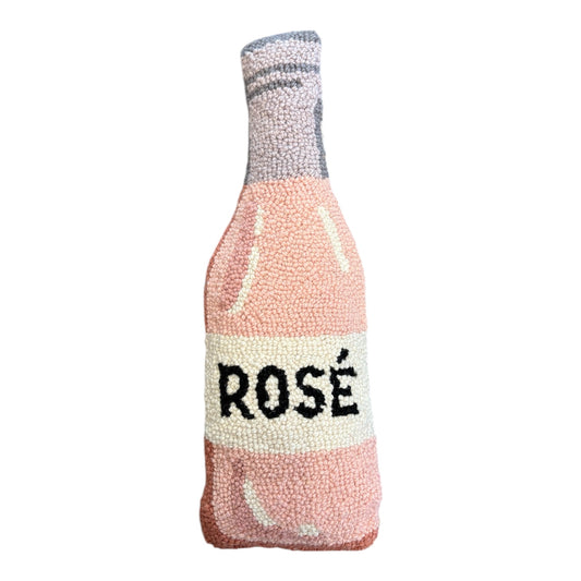 Rosé Bottle Hooked Pillow