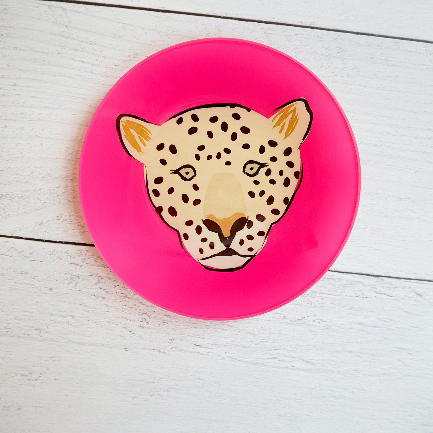 Circle Cheetah Glass Tray