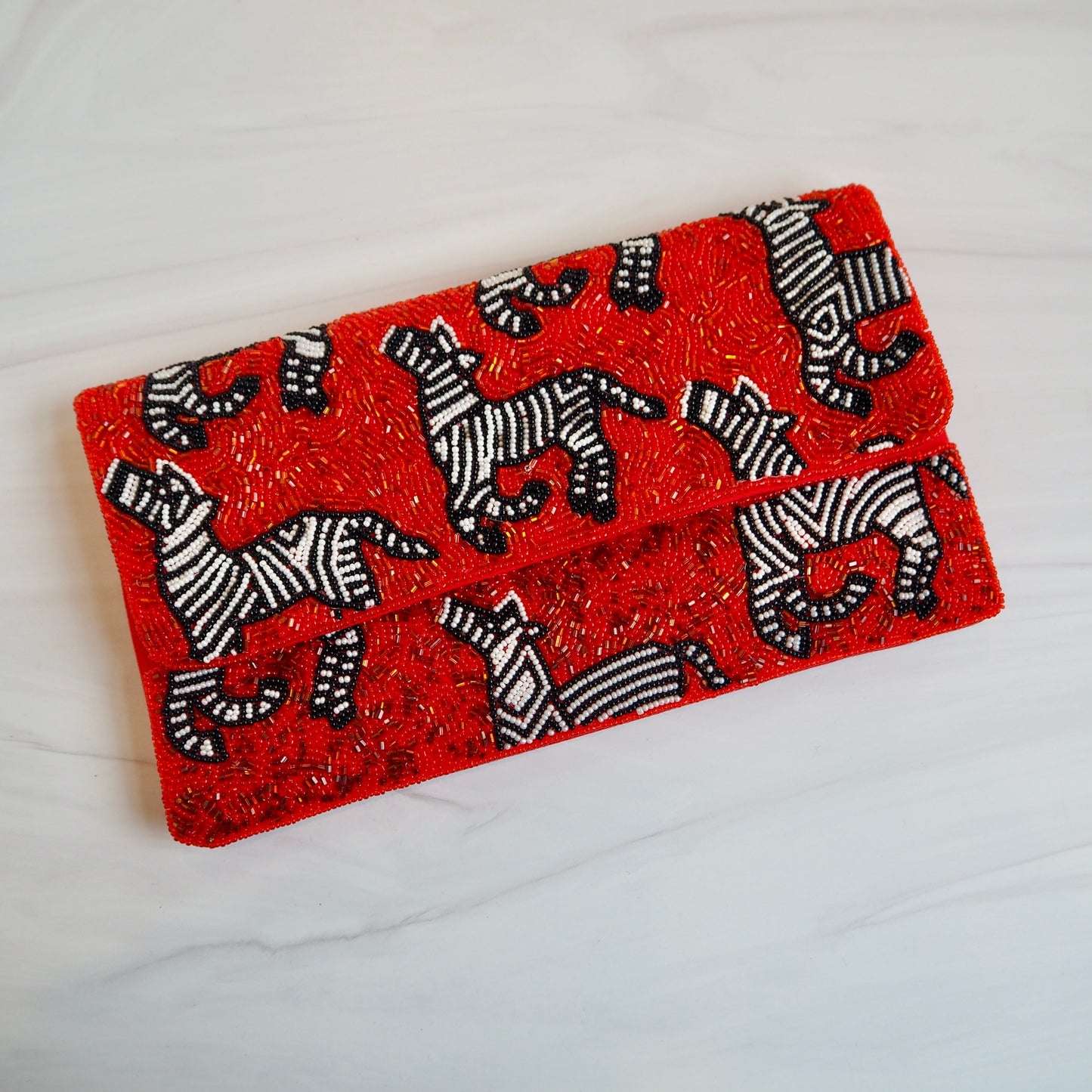 Red Beaded Zebra Handbag