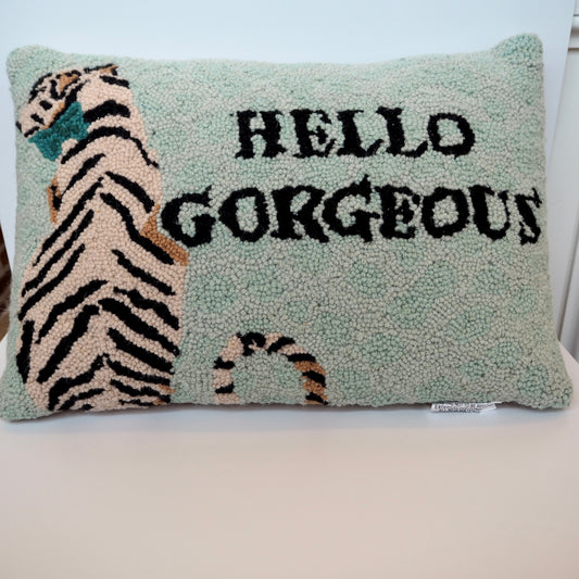 Hello Gorgeous Tiger Hooked Pillow