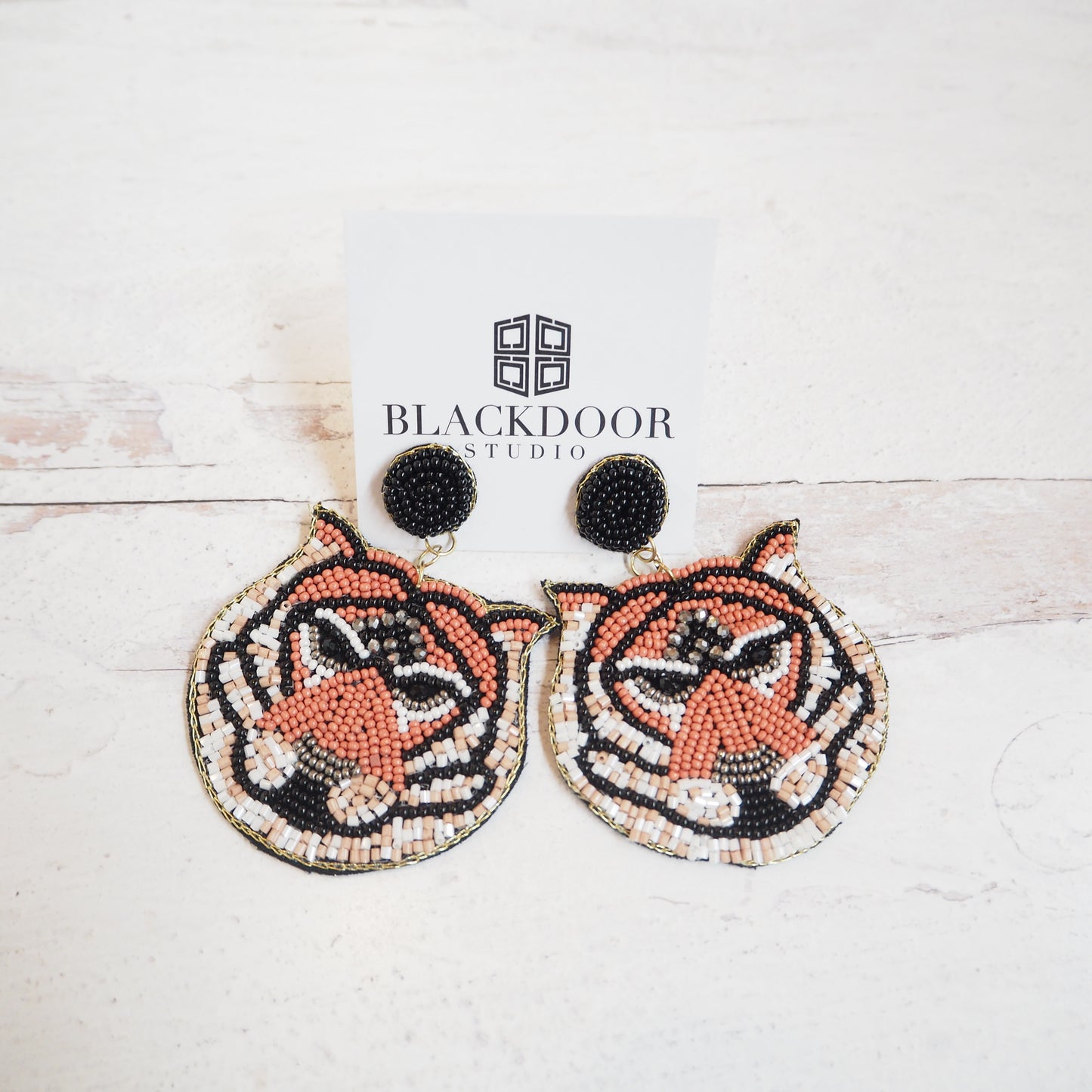 Beaded Dangle Tiger Earrings