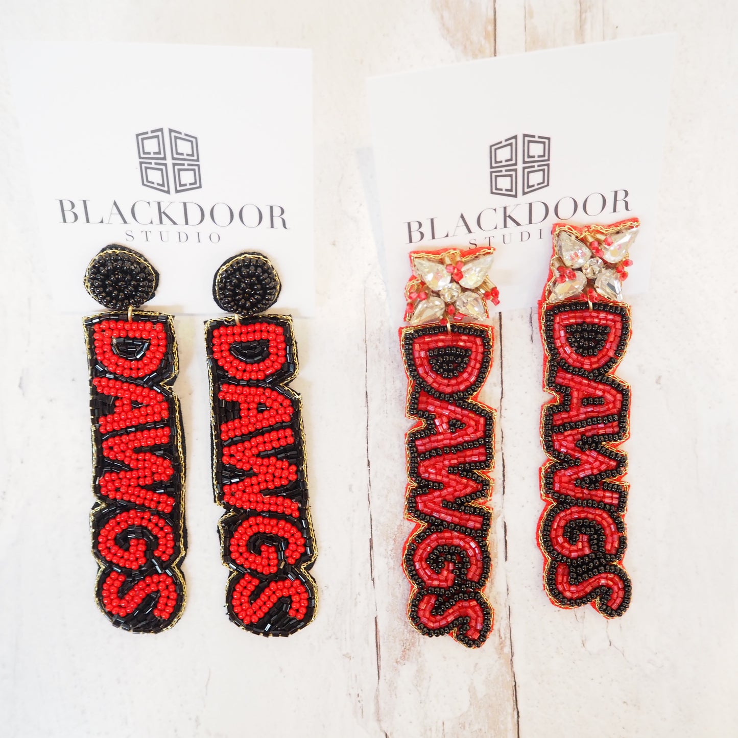 Beaded Black and Red Dawgs Earrings~SALE